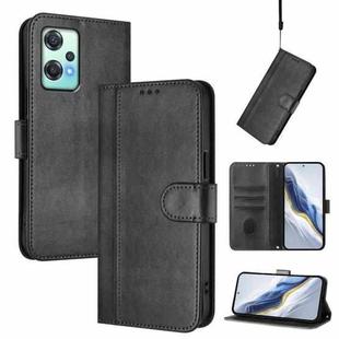 For OnePlus Nord CE 2 Lite 5G / Nord 2 Lite Line Splicing Buckle Retro Leather Phone Case(Black)