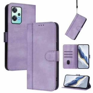 For OnePlus Nord CE 2 Lite 5G / Nord 2 Lite Line Splicing Buckle Retro Leather Phone Case(Purple)