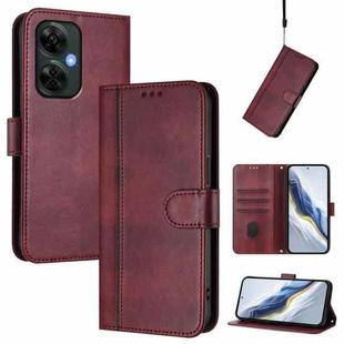 For OnePlus Nord CE 3 Lite / Nord N30 Line Splicing Buckle Retro Leather Phone Case(Wine Red)