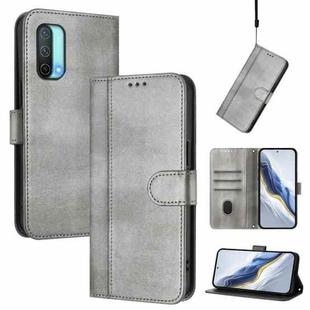 For OnePlus Nord CE 5G Line Splicing Buckle Retro Leather Phone Case(Grey)