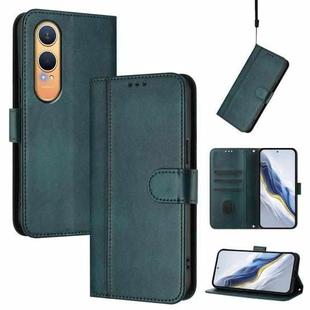 For OnePlus Nord CE4 Lite India Line Splicing Buckle Retro Leather Phone Case(Dark Green)