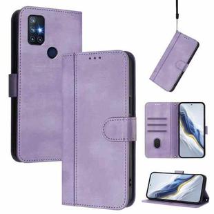 For OnePlus Nord N10 5G Line Splicing Buckle Retro Leather Phone Case(Purple)