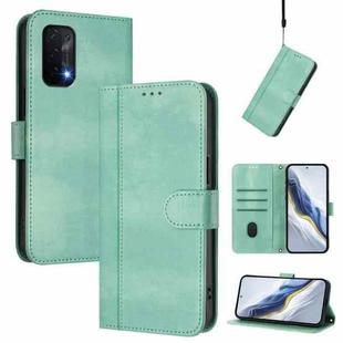 For OnePlus Nord N200 5G Line Splicing Buckle Retro Leather Phone Case(Mint Green)