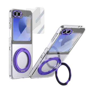 For Samsung Galaxy Z Flip5 5G Integrated Ice-feel High-transparency 360-Degree Rotating Stand MagSafe Folding Phone Case(Violet)
