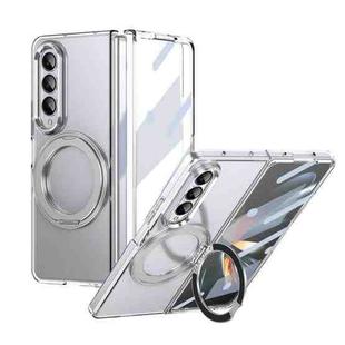 For Samsung Galaxy Z Fold3 5G Integrated Ice-feel High-transparency 360-Degree Rotating Stand MagSafe Folding Phone Case(Silver)