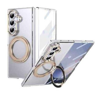 For Samsung Galaxy Z Fold7 5G Integrated Ice-feel High-transparency 360-Degree Rotating Stand MagSafe Folding Phone Case(Desert Gold)