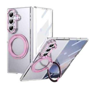 For Samsung Galaxy Z Fold7 5G Integrated Ice-feel High-transparency 360-Degree Rotating Stand MagSafe Folding Phone Case(Pink)