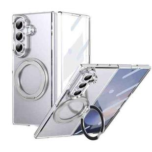 For Samsung Galaxy Z Fold7 5G Integrated Ice-feel High-transparency 360-Degree Rotating Stand MagSafe Folding Phone Case(Silver)