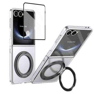 For Samsung Galaxy Z Flip7 5G Integrated Ice-feel High-transparency 360-Degree Rotating Stand MagSafe Folding Phone Case(Black)