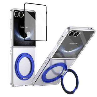 For Samsung Galaxy Z Flip7 5G Integrated Ice-feel High-transparency 360-Degree Rotating Stand MagSafe Folding Phone Case(Blue)