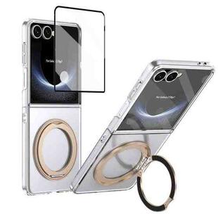 For Samsung Galaxy Z Flip7 5G Integrated Ice-feel High-transparency 360-Degree Rotating Stand MagSafe Folding Phone Case(Desert Gold)