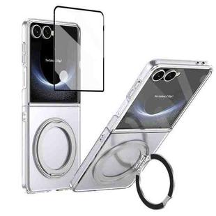 For Samsung Galaxy Z Flip7 5G Integrated Ice-feel High-transparency 360-Degree Rotating Stand MagSafe Folding Phone Case(Silver)