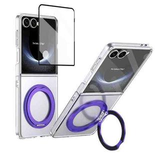 For Samsung Galaxy Z Flip7 5G Integrated Ice-feel High-transparency 360-Degree Rotating Stand MagSafe Folding Phone Case(Violet)