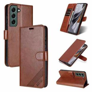 For Samsung Galaxy S22+ 5G AZNS Sheepskin Texture Flip Leather Phone Case(Brown)