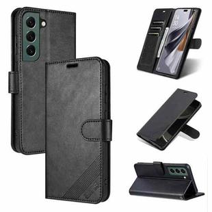 For Samsung Galaxy S22+ 5G AZNS Sheepskin Texture Flip Leather Phone Case(Black)