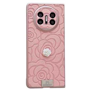 For Huawei Mate X3 3D Camellia Plaid Fabric Phone Case(Pink)