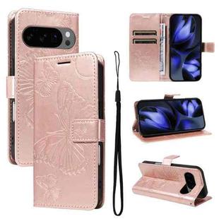 For Google Pixel 10 Global 3D Butterfly Embossed Pattern Flip Leather Phone Case(Rose Gold)