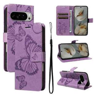 For Google Pixel 10 Pro XL Global 3D Butterfly Embossed Pattern Flip Leather Phone Case(Purple)