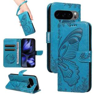For Google Pixel 10 5G / 10 Pro 5G Global Swallowtail Butterfly Embossed Leather Phone Case(Blue)