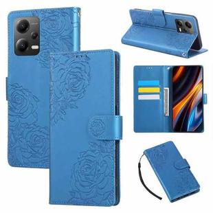 For Xiaomi Poco X5 Rose Flower Embossed 3-Card Slots Leather Phone Case(Blue)