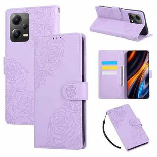 For Xiaomi Poco X5 Rose Flower Embossed 3-Card Slots Leather Phone Case(Purple)