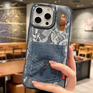 For iPhone 16 Pro Denim Leather Pocket Design Phone Case(Royal Blue)