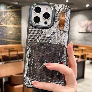 For iPhone 14 Pro Denim Leather Pocket Design Phone Case(Black)