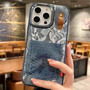For iPhone 14 Pro Denim Leather Pocket Design Phone Case(Royal Blue)