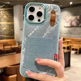 For iPhone 14 Pro Denim Leather Pocket Design Phone Case(Light Blue)