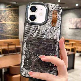 For iPhone 12 / 12 Pro Denim Leather Pocket Design Phone Case(Black)