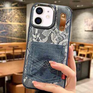 For iPhone 12 / 12 Pro Denim Leather Pocket Design Phone Case(Royal Blue)