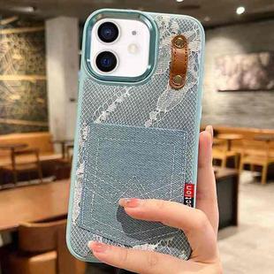 For iPhone 12 / 12 Pro Denim Leather Pocket Design Phone Case(Light Blue)