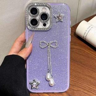 For iPhone 16 Pro Solid Color Glitter Powder Rhinestone Tassel Phone Case(Purple)