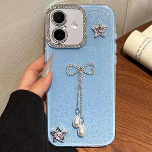For iPhone 16 Plus Solid Color Glitter Powder Rhinestone Tassel Phone Case(Blue)