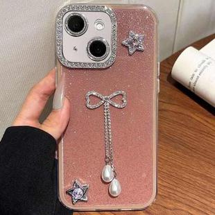 For iPhone 15 Solid Color Glitter Powder Rhinestone Tassel Phone Case(Red)
