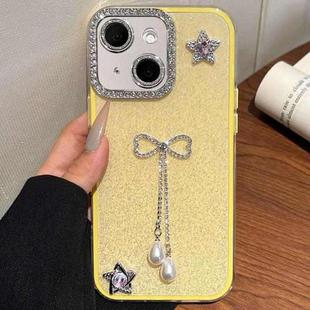 For iPhone 15 Solid Color Glitter Powder Rhinestone Tassel Phone Case(Yellow)