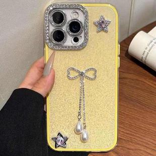 For iPhone 13 Pro Max Solid Color Glitter Powder Rhinestone Tassel Phone Case(Yellow)