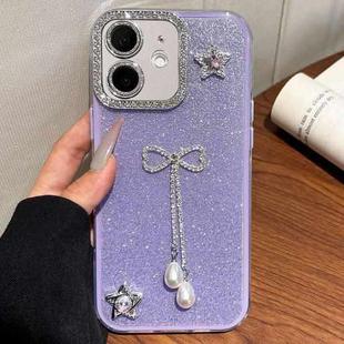 For iPhone 12 / 12 Pro Solid Color Glitter Powder Rhinestone Tassel Phone Case(Purple)