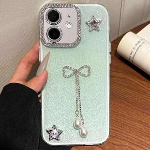 For iPhone 12 / 12 Pro Solid Color Glitter Powder Rhinestone Tassel Phone Case(Green)