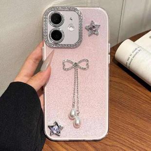 For iPhone 11 Solid Color Glitter Powder Rhinestone Tassel Phone Case(Pink)