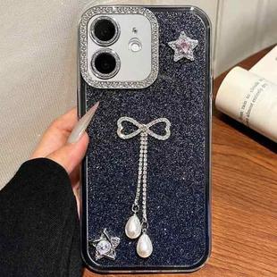 For iPhone 11 Solid Color Glitter Powder Rhinestone Tassel Phone Case(Black)
