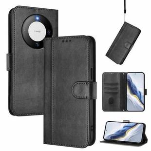 For Huawei Mate 60 Line Splicing Buckle Retro Leather Phone Case(Black)