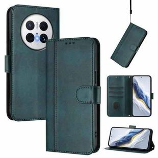 For Huawei Mate 70 Line Splicing Buckle Retro Leather Phone Case(Dark Green)