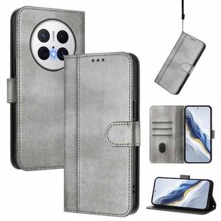 For Huawei Mate 70 Pro Line Splicing Buckle Retro Leather Phone Case(Grey)