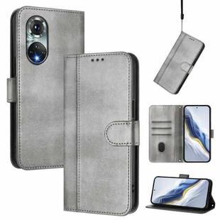 For Huawei Nova 9 Line Splicing Buckle Retro Leather Phone Case(Grey)