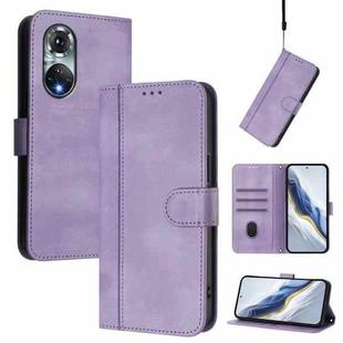 For Huawei Nova 9 Line Splicing Buckle Retro Leather Phone Case(Purple)