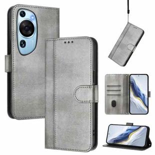 For Huawei P60 Art Line Splicing Buckle Retro Leather Phone Case(Grey)