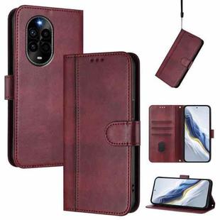For Huawei Nova 13 Pro Line Splicing Buckle Retro Leather Phone Case(Wine Red)