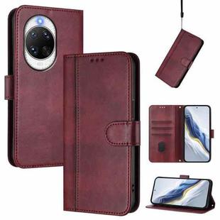 For Huawei nova 14 Ultra Line Splicing Buckle Retro Leather Phone Case(Wine Red)