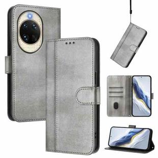 For Huawei nova 14 Line Splicing Buckle Retro Leather Phone Case(Grey)